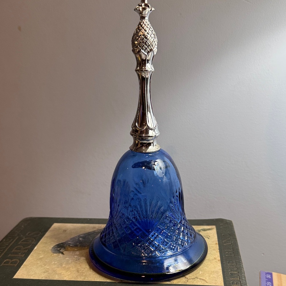 Vintage Avon Blue Glass Bell with Silver Handle Cologne bottle